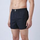 Men's Navy Blue Printed Cotton Boxers, गहरा नीला, small