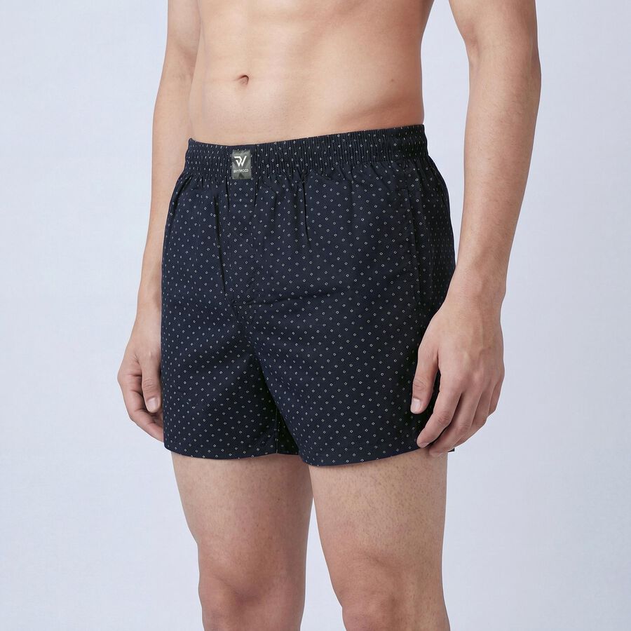 Men's Navy Blue Printed Cotton Boxers, गहरा नीला, large