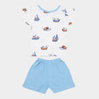 Infants Cotton Printed Baba Suit, Mid Blue, small image number null