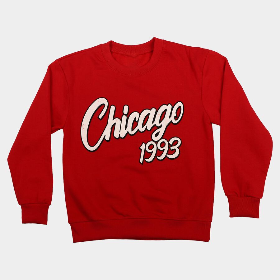 Boys' Red Crew Neck Graphic Print Sweatshirt, Red, large