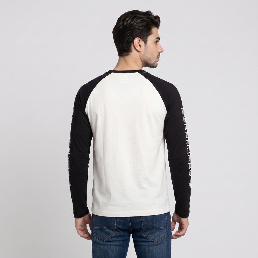 Men's White Crew Neck Raglan T-Shirt, White, large