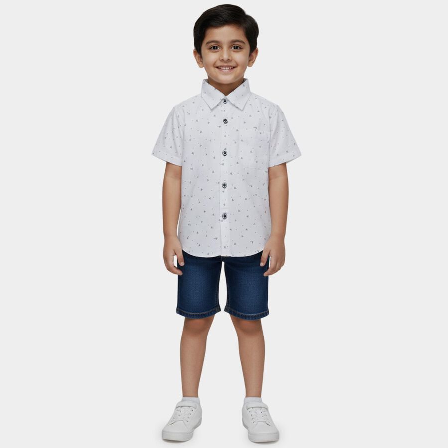 Boys White Cotton Half Sleeve Classic Casual Shirt, White, large