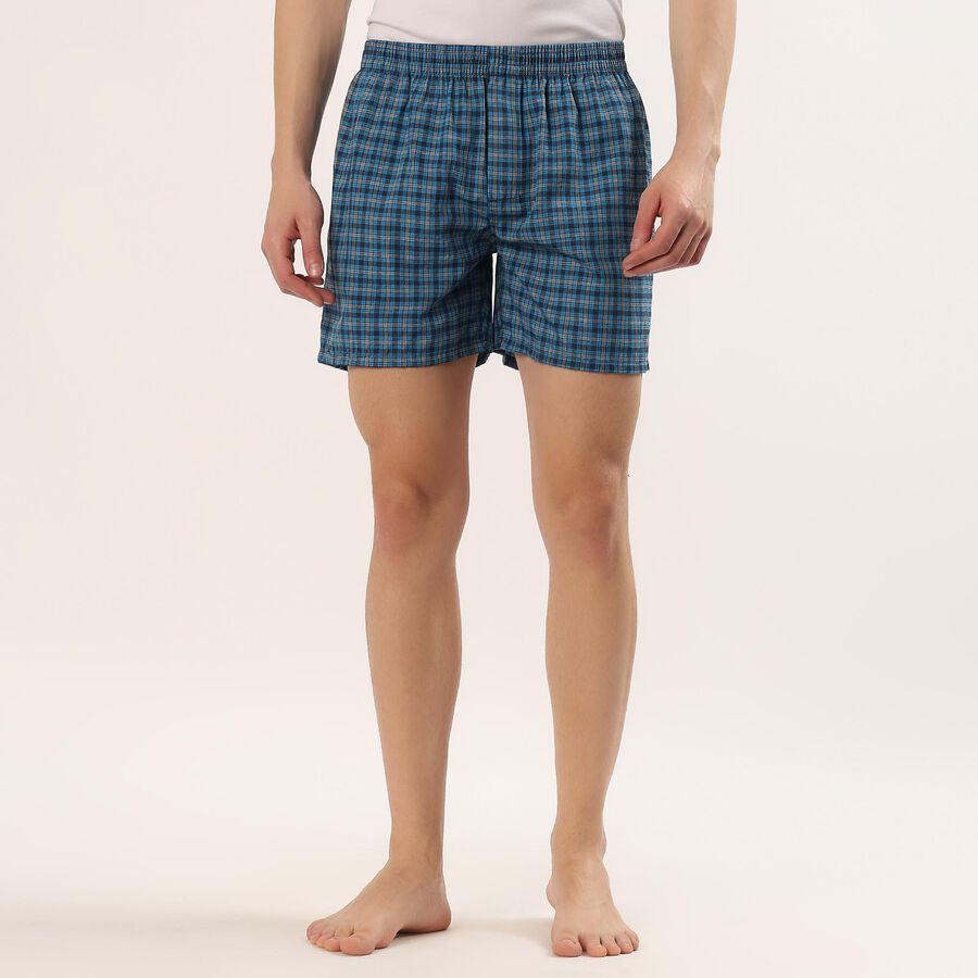 Men's Blue Regular Fit Checked Half Pant, Mid Blue, large
