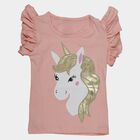 Girls Peach Cotton Round Neck Casual T-Shirt, Peach, small