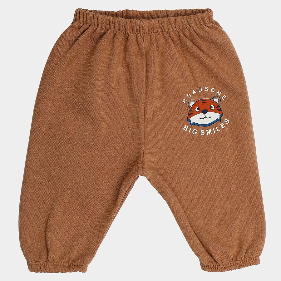 Infants Beige Jogger Fit Graphic Printed Pyjama, गहरा पीला, large