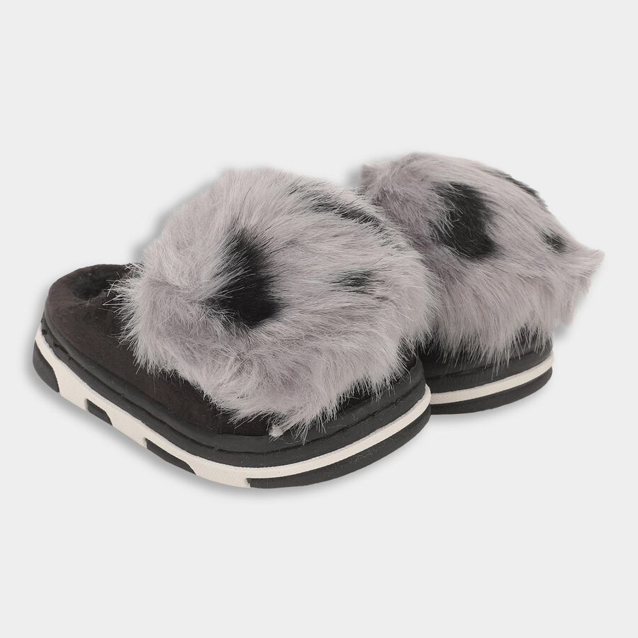 Kids Dusty Charcoal Black Slip-On Winter Slippers, Black, large image number null