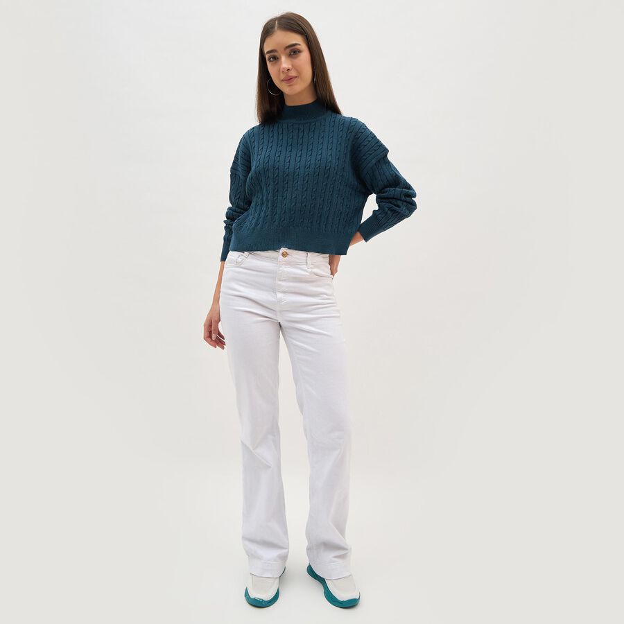 Women's Deep Teal High Neck Classic Pullover, टील ब्लू, large image number null