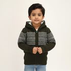 Boys Dark Olive Green Hooded Neck Casual Pullover, Olive, small image number null