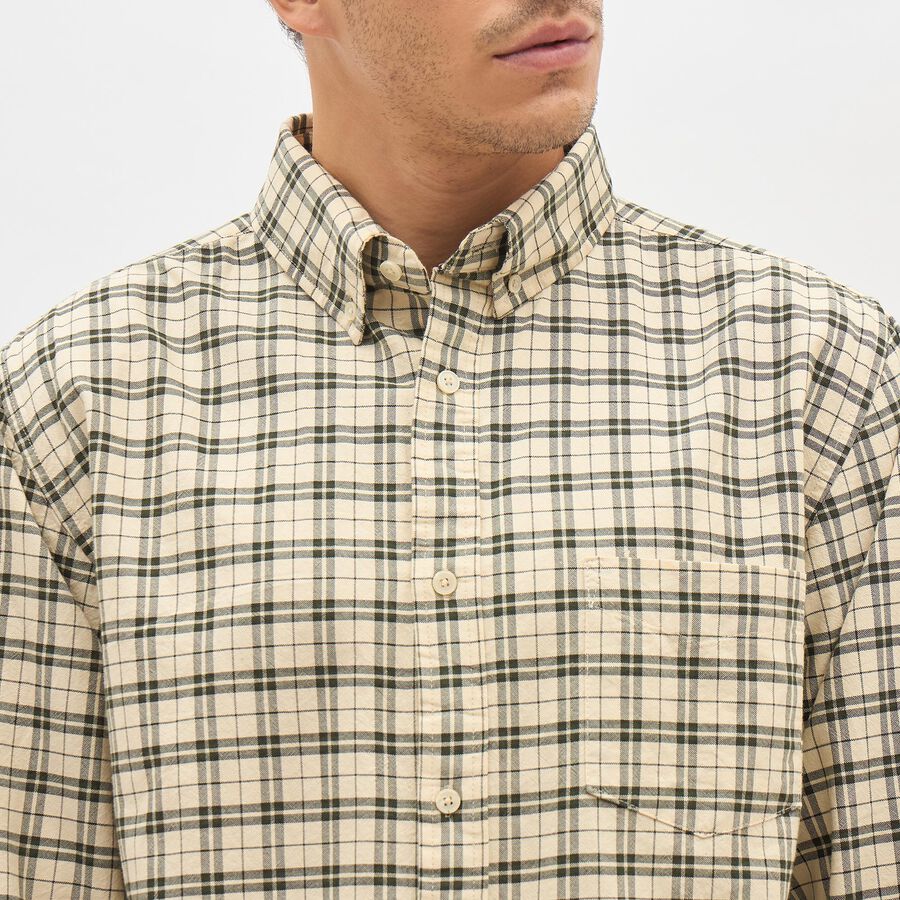 Men's Muted Beige Cotton Button Down Slim Fit Shirt, गहरा पीला, large image number null