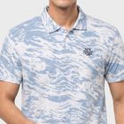 Men's Light Blue Cotton Polo Neck Printed T-Shirt, Light Blue, small