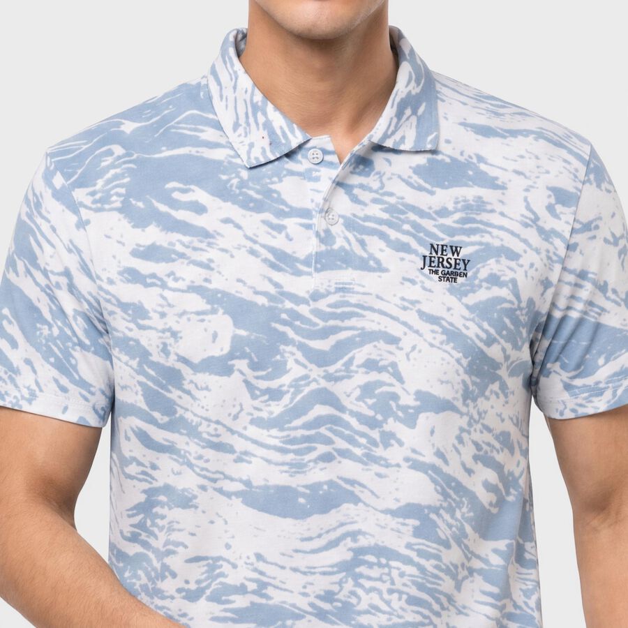 Men's Light Blue Cotton Polo Neck Printed T-Shirt, Light Blue, large