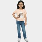 Girls' Peach Cotton Round Neck Casual T-Shirt, पीच, small