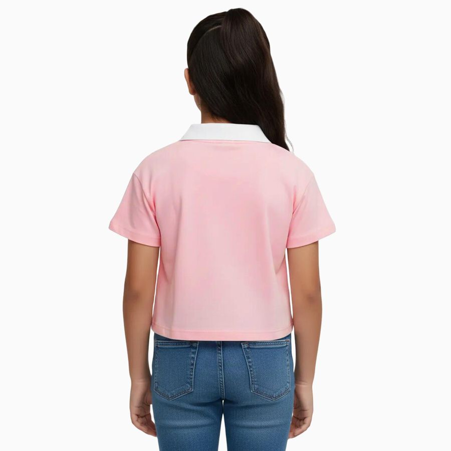 Girls Light Pink Cotton Polo Neck Graphic T-Shirt, हल्का गुलाबी, large image number null
