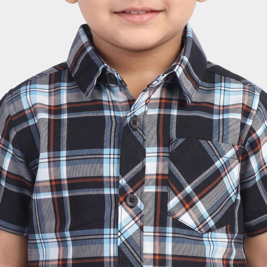 Boys' Navy Blue Cotton Spread Collar Casual Shirt, नेवी ब्लू, large
