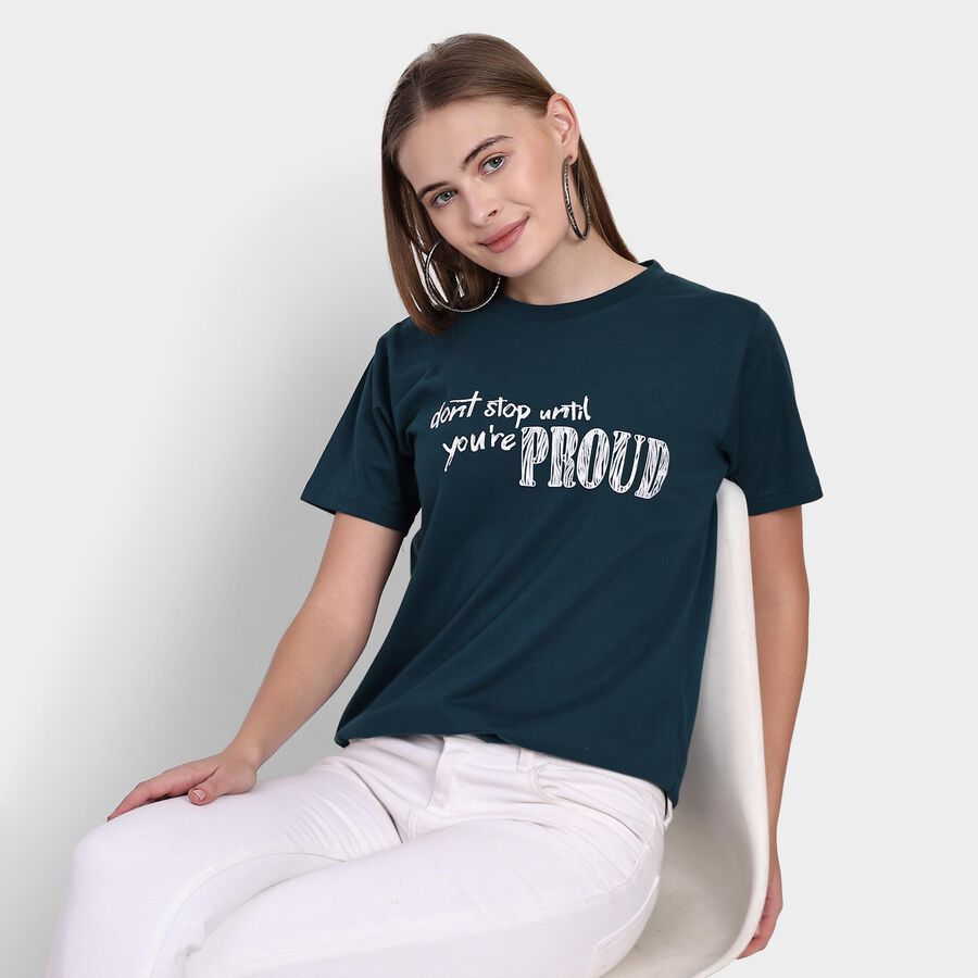 Ladies' Round Neck T-Shirt, गहरा हरा, large image number null