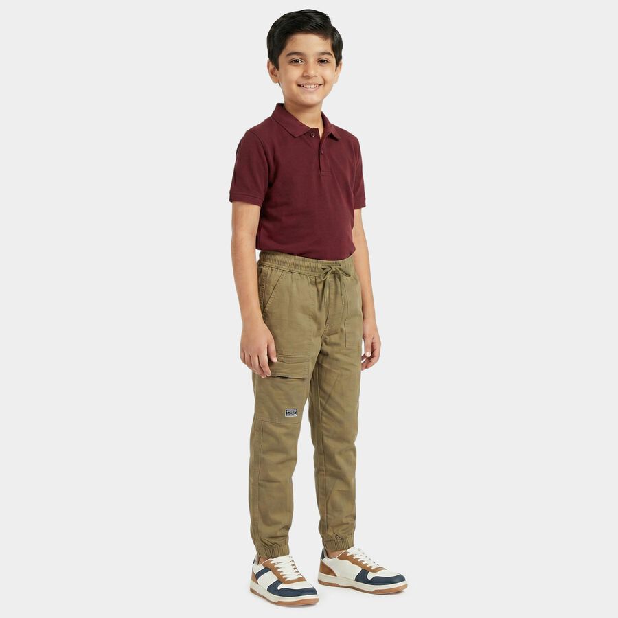 Boys' Olive Green Regular Fit Cargo Jogger Trousers, ओलिव, large