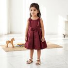Girls' Maroon Fit and Flare Bow Detail Party Wear Frock, वाइन, small
