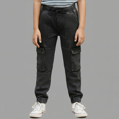 Boys' Charcoal Black Relaxed Fit Cargo Jogger Jeans