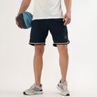Men's Deep Navy Blue Regular Fit Textured Bermuda Shorts, Teal Blue, small