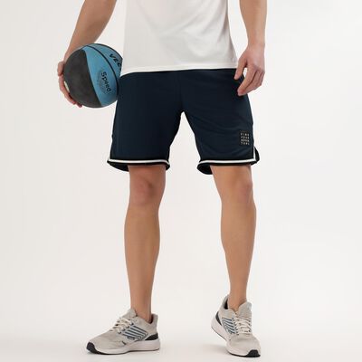 Men's Deep Navy Blue Regular Fit Textured Bermuda Shorts