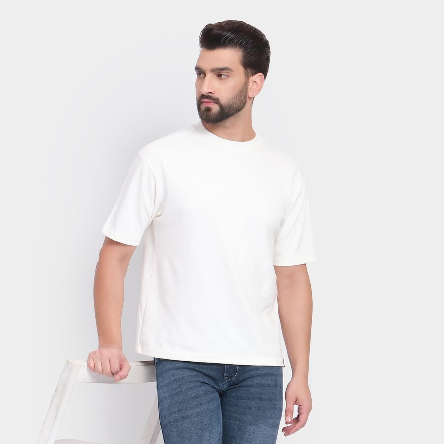 Men's Round Neck Half Sleeves T-Shirt , White, large image number null