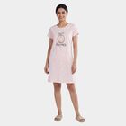 Women's Pink Cotton Round Neck Casual Nighty, Light Pink, small