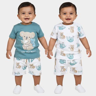 Infants' Teal Cotton Round Neck Graphic Baba Suit