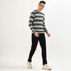 Men's Black and White Crew Neck Casual Pullover, काला, small image number null