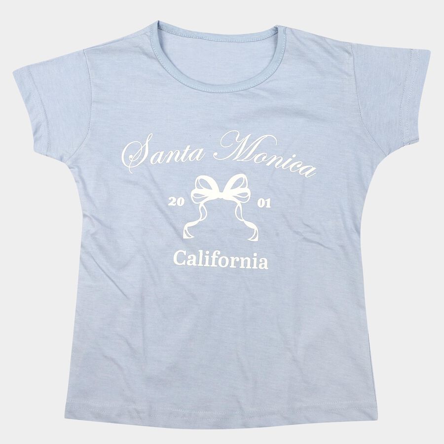 Girls Light Blue Round Neck Regular T-Shirt, Light Blue, large