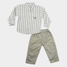 Infants' Grey 100% Cotton Collar Neck Striped Baba Suit, Light Grey, small