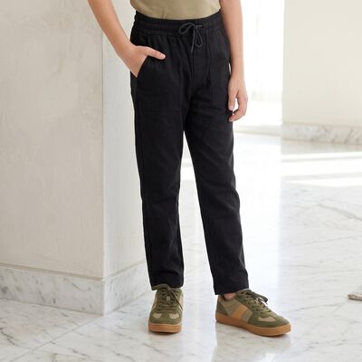 Boys' Black Straight Fit Drawstring Waist Trousers