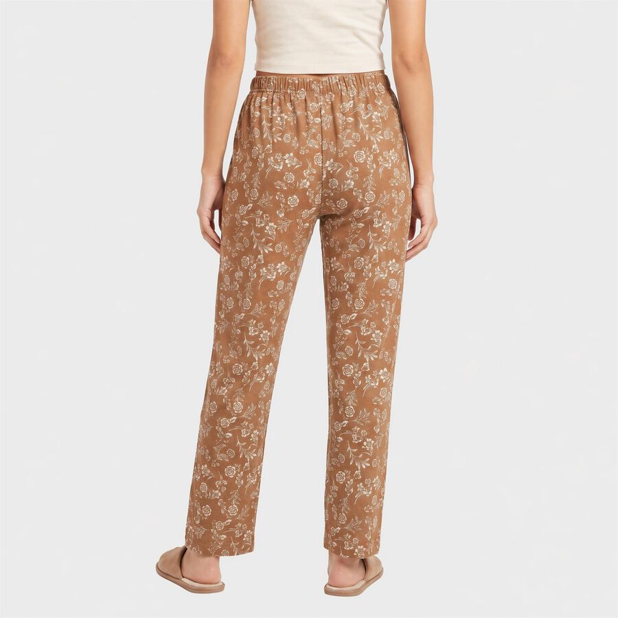 Women's Brown Straight Fit Floral Printed Lounge Pyjama, Brown, large