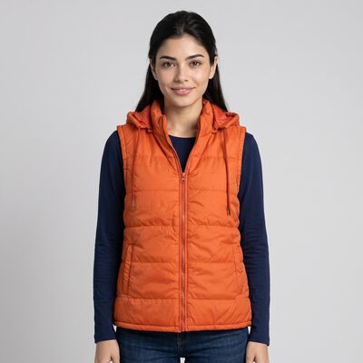 Women's Orange Hooded Puffer Jacket