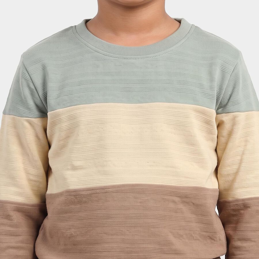 Boys Beige Crew Neck Colorblocked T-Shirt, गहरा पीला, large