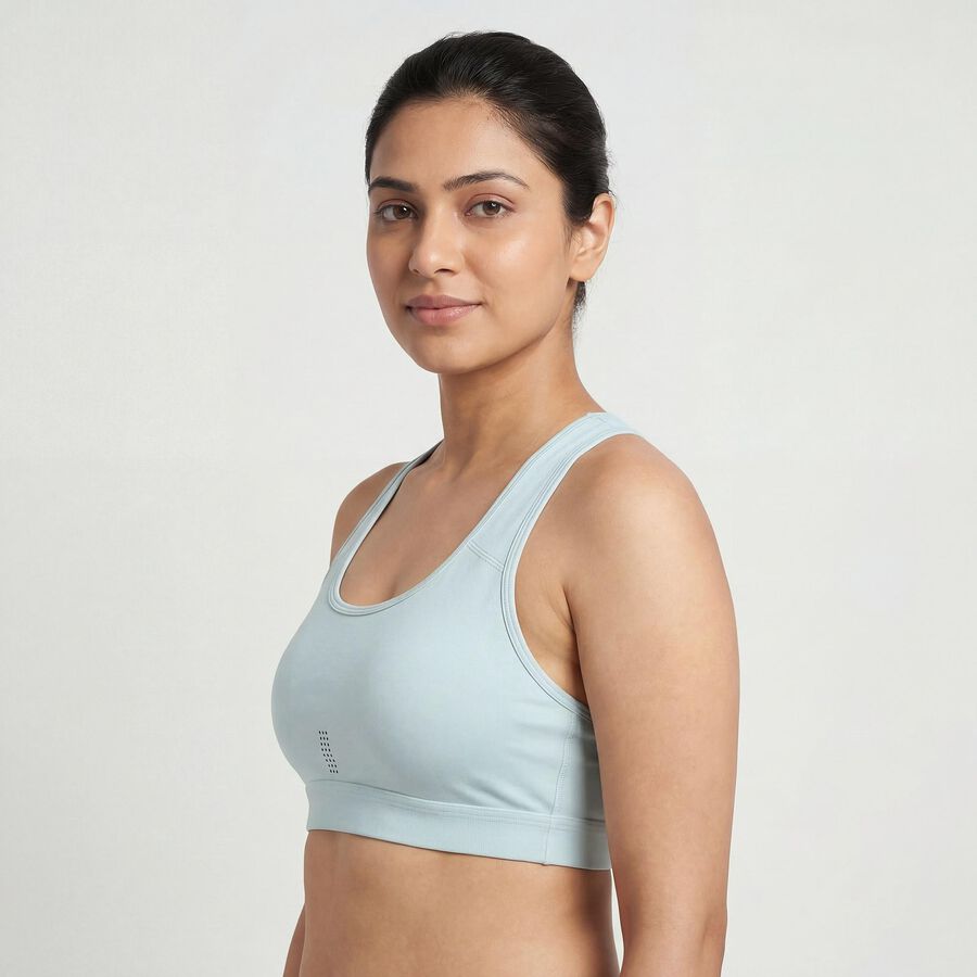 Women's Light Green Round Neck Seamless Racerback Sports Bra, Light Green, large