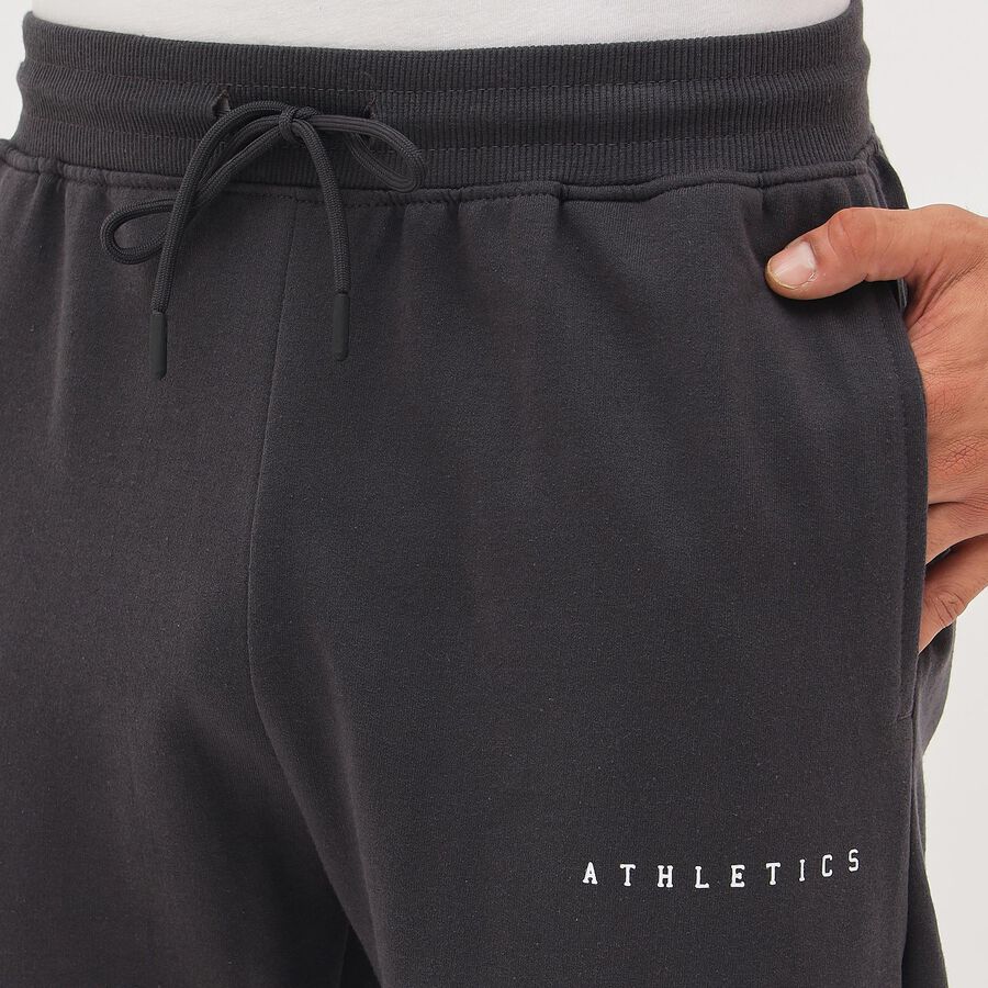 Men's Charcoal Black Regular Fit Side-Typography Track Pants, Dark Grey, large image number null