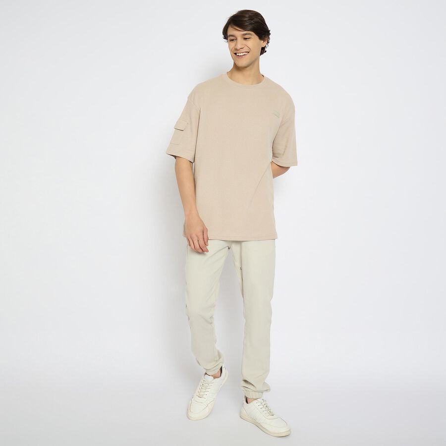 Men's Round Neck Half Sleeves T-Shirt, Beige, large