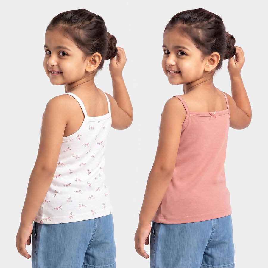 Girls Pink Cotton Sleeveless Straight Neck Vest, गुलाबी, large