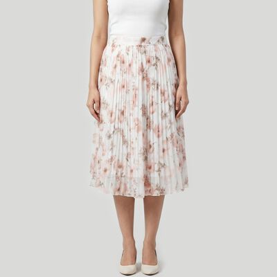 Women's Beige High-Waist Pleated Midi Skirt