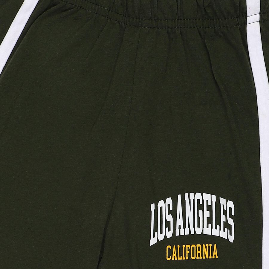 Boys' Olive Green Regular Fit Side Striped Graphic Printed Pyjama, Olive, large