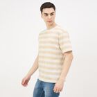 Men's Beige Cotton Blend Round Neck Classic T-Shirt, Beige, small