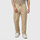 Men's Beige Slim Fit Cargo Trousers, Beige, small