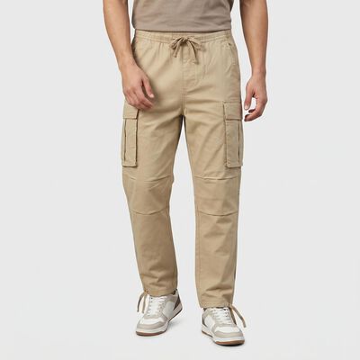 Men's Beige Slim Fit Cargo Trousers