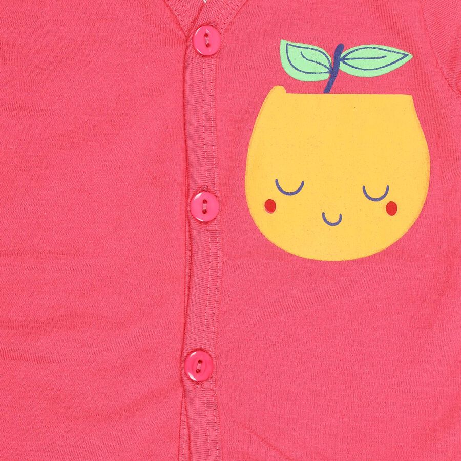 Infants Bright Coral Pink Cotton V-Neck Casual T-Shirt, Pink, large image number null