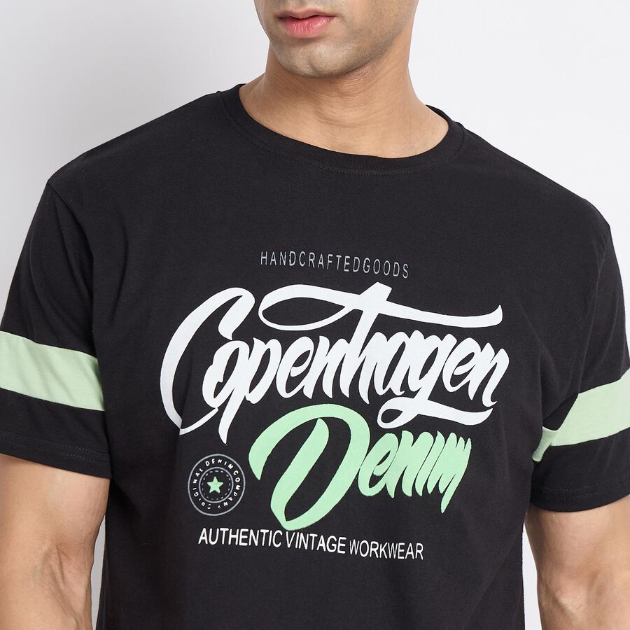 Men's 100% Cotton Round Neck Half Sleeves T-Shirt, Black, large image number null