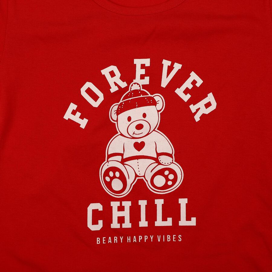 Girls' Red Crew Neck Regular T-Shirt, Red, large