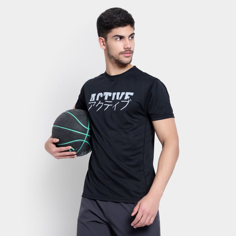 Solid Round Neck T-Shirt, Black, large image number null