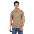 Men's Beige Cotton Polo Neck Classic T-Shirt, Beige, small