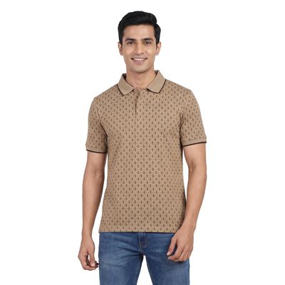 Men's Beige Cotton Polo Neck Classic T-Shirt
