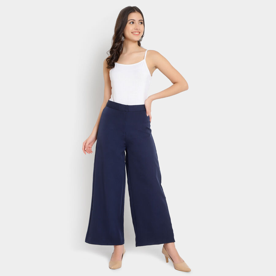 Solid High Rise Trousers, Navy Blue, large image number null